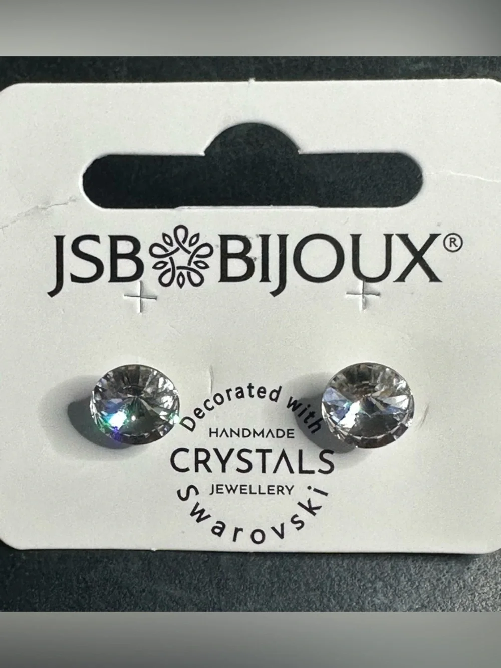 JSB Bijoux Swarovski Crystal Stud Earrings Clear Round Classic